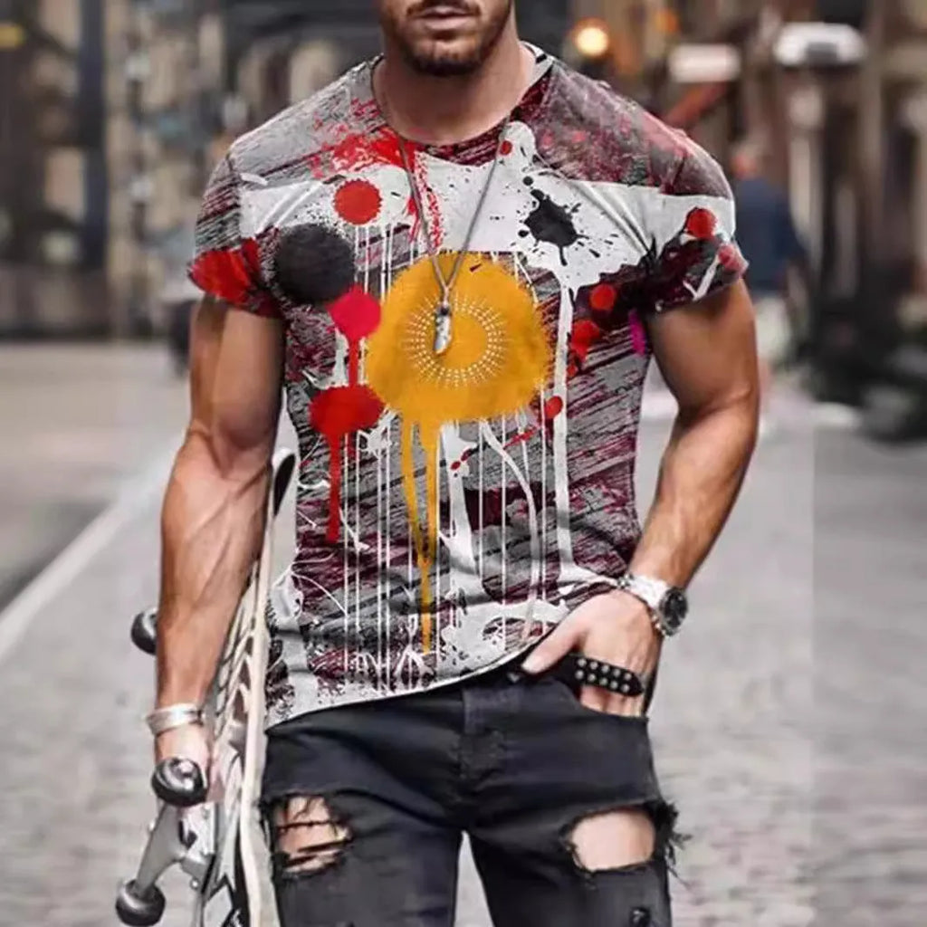 Men's loose fit short-sleeve T-shirt with a digital camouflage print on milk silk fabric.