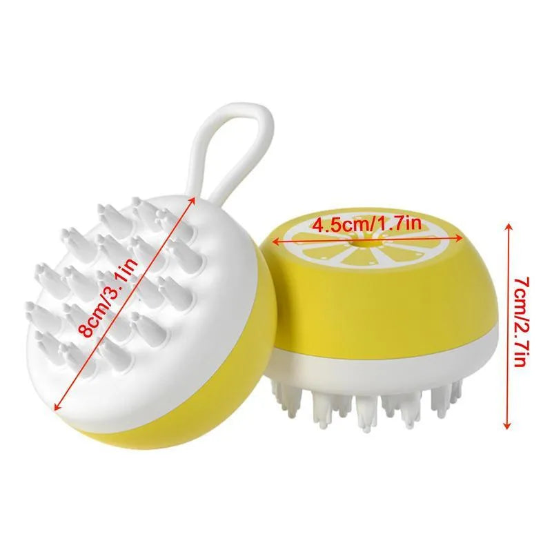 Blue silicone dog shampoo brush with massage points for washing and grooming pets.
