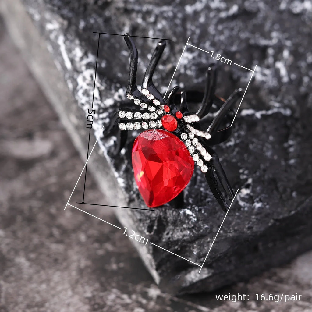 Halloween spider ring with rhinestone inset, alloy open ring for women, four colour options