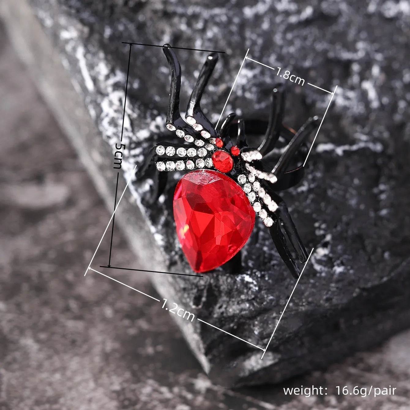 Halloween spider ring with rhinestone inset, alloy open ring for women, four colour options