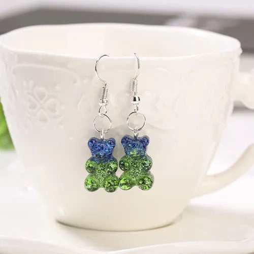 Resin cartoon glitter two-tone pendant earrings in 12 colours including Silver Blue and Rose Blue