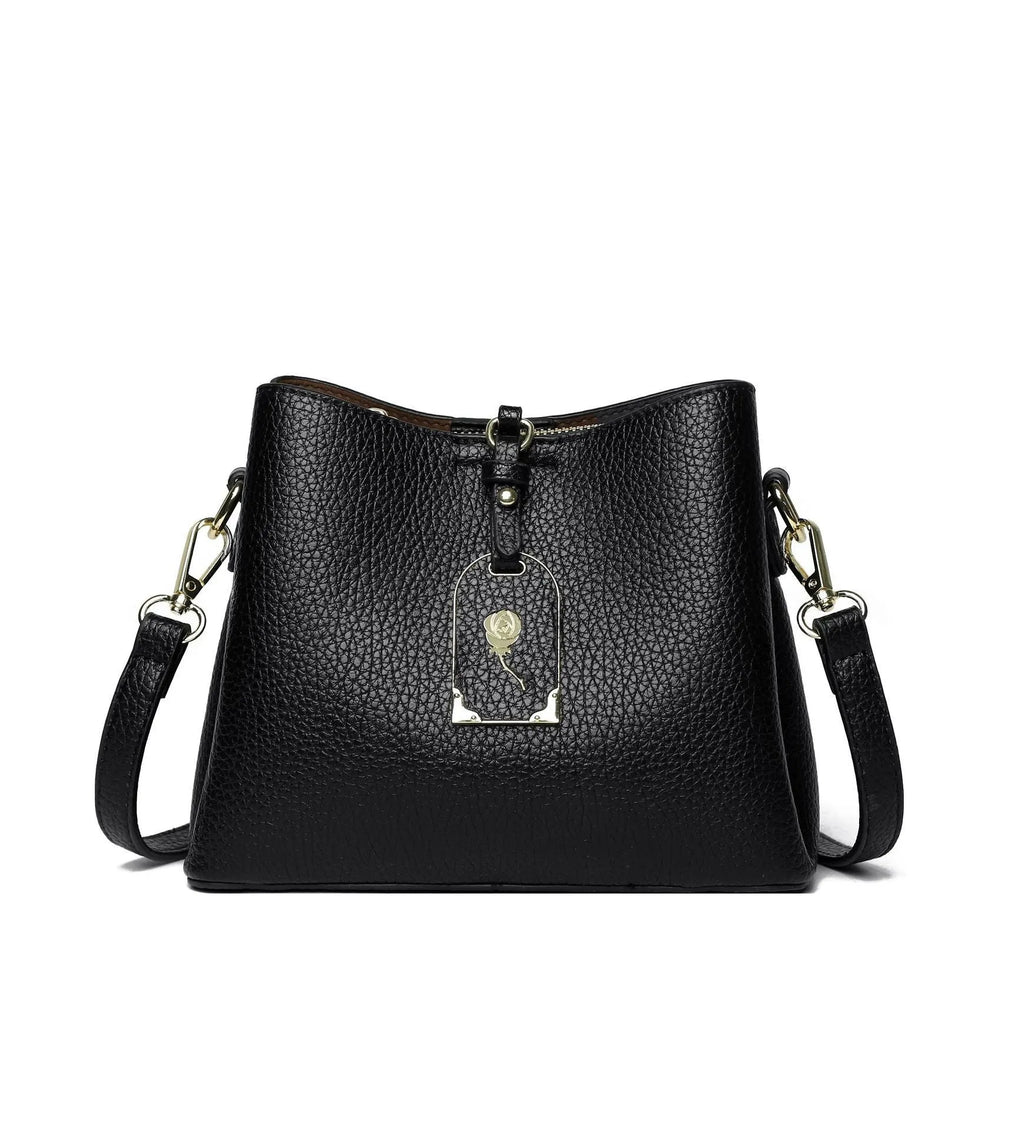 PU shoulder crossbody bag 21x17x10cm with sandwich pocket and polyester lining, shown in brown