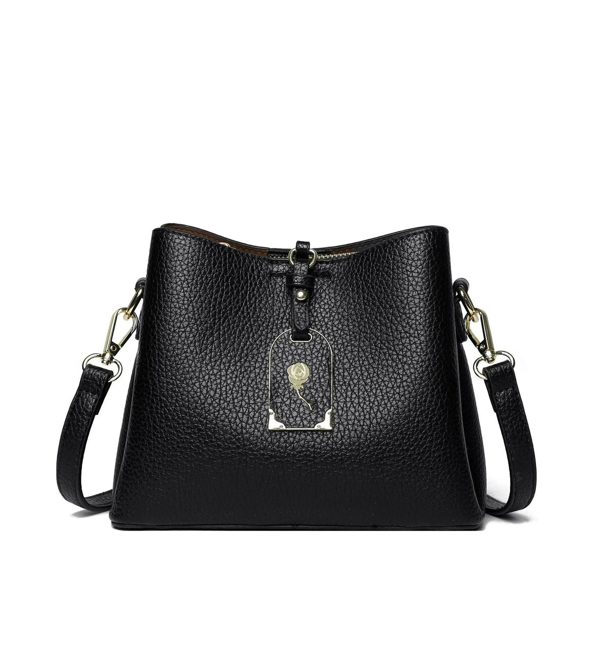 PU shoulder crossbody bag 21x17x10cm with sandwich pocket and polyester lining, shown in brown