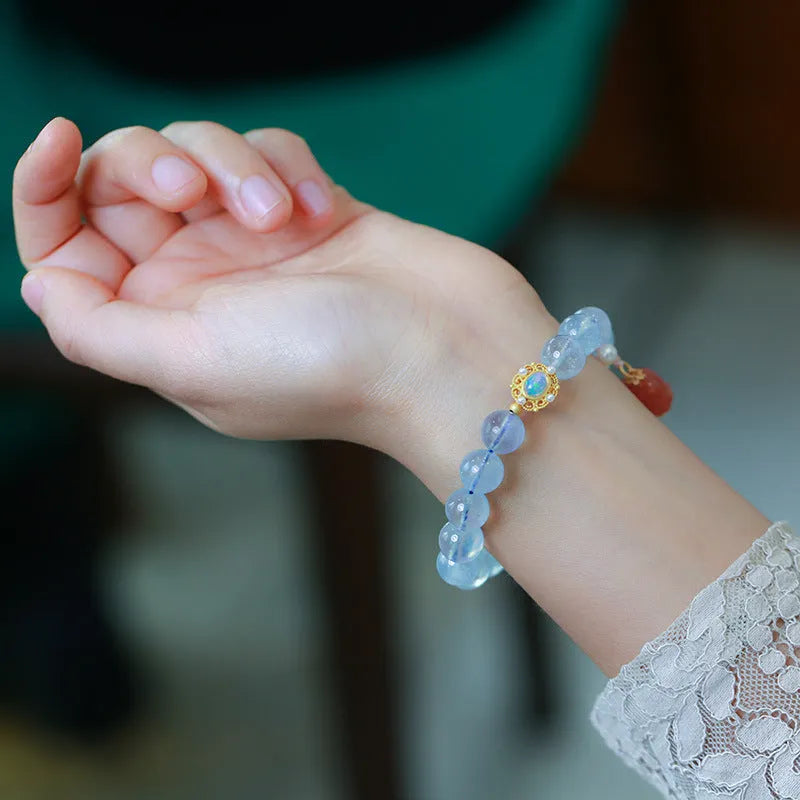 DIY aquamarine bracelet kit with Chinese fox motifs showing three colour variations for women