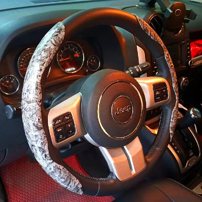 Artificial leather steering wheel sleeve in crystal brown colour, sized for a 38cm diameter wheel.
