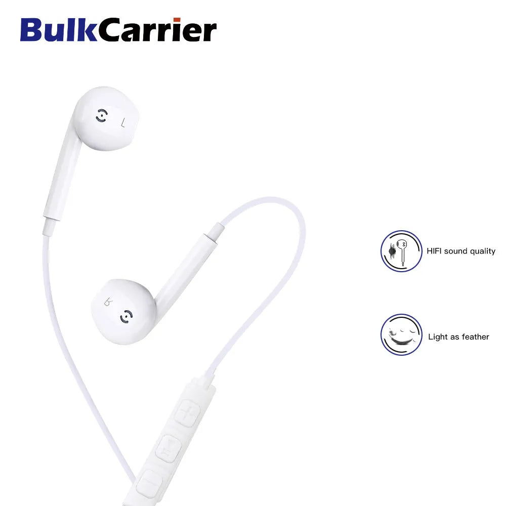 White wired earbuds voice headset with 3.5mm plug and 1.2m TPE round cord