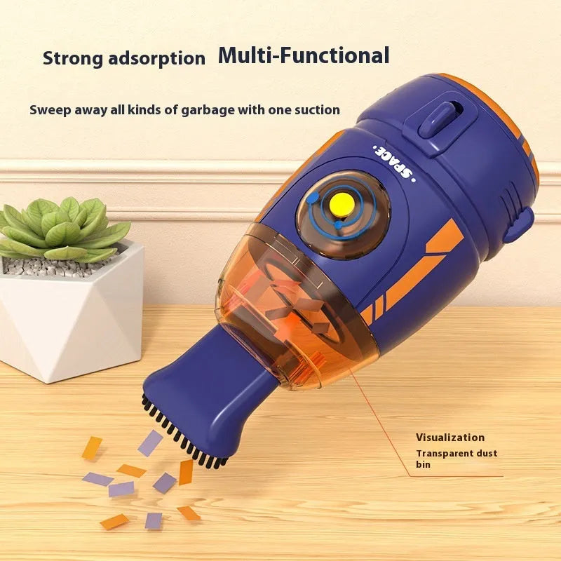 USB-powered handheld desktop vacuum cleaner in rocket design showing blue colour option.