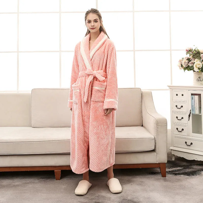 Unisex winter bathrobe thick flannel solid colour gown for couples available in black green orange red sizes M to 3XL