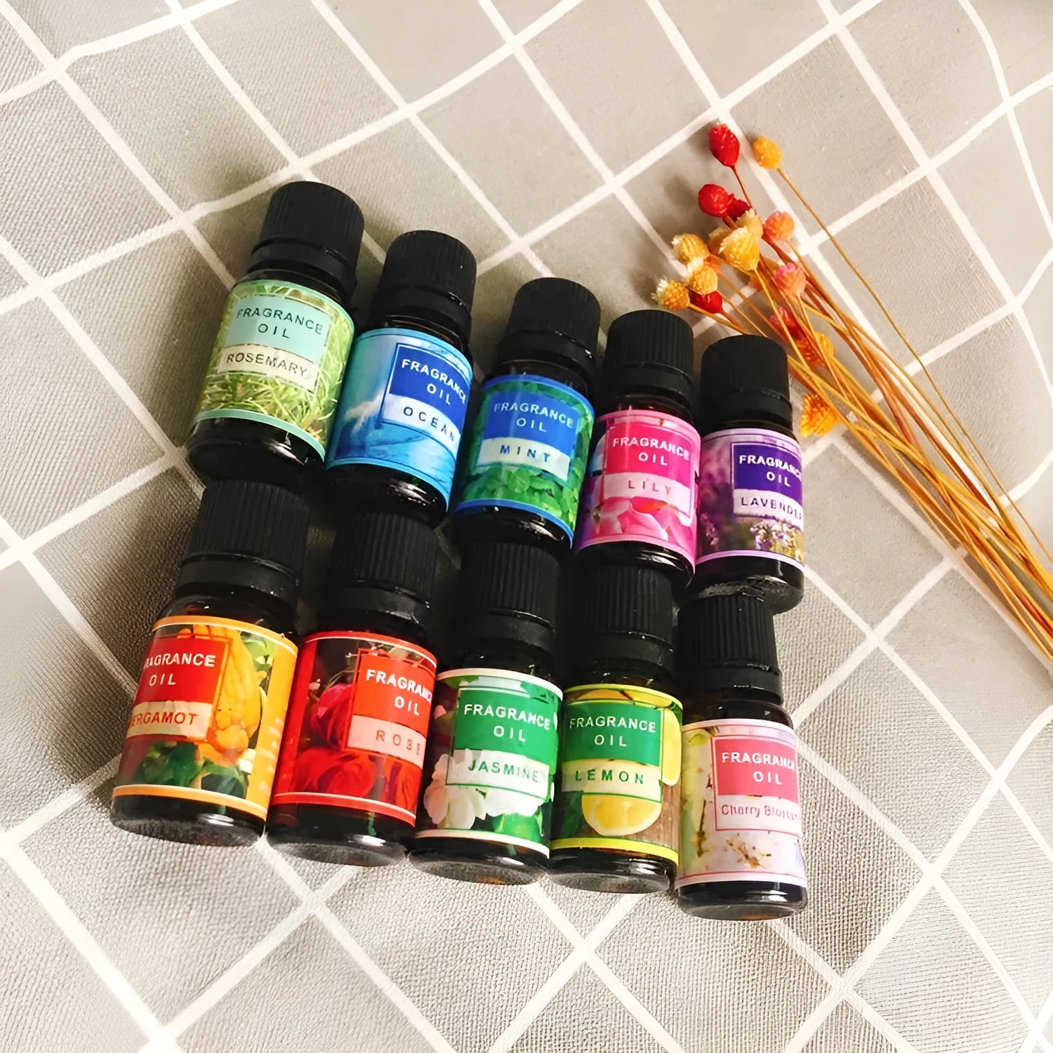 12 bottle plant aromatherapy essential oil set with various natural fragrances for air freshening