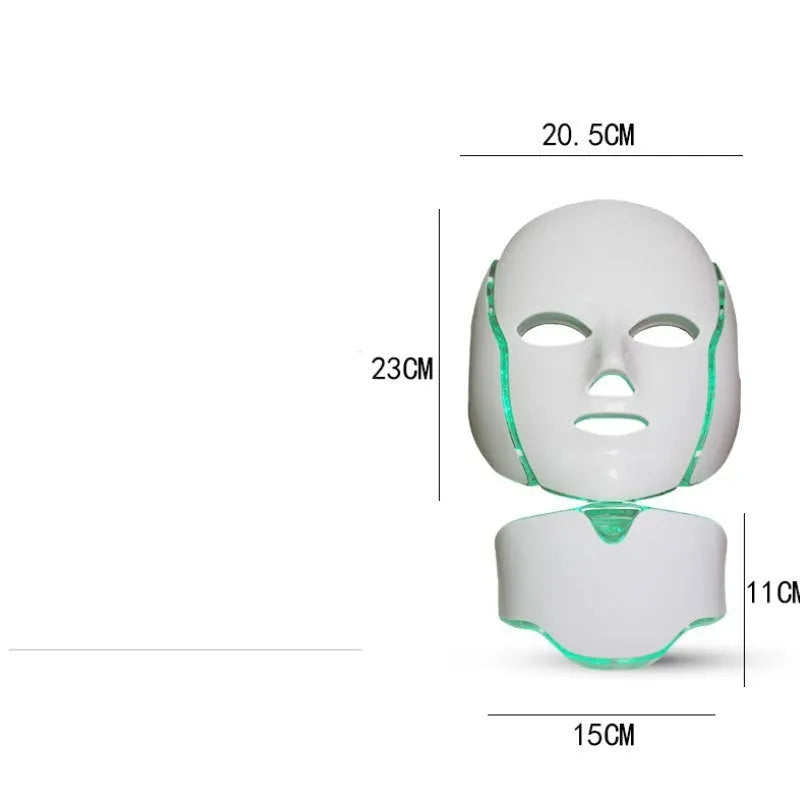 LED colour light mask beauty instrument with 7 coloured lights, compact 240x240x170mm size, on a clean surface with UK plug