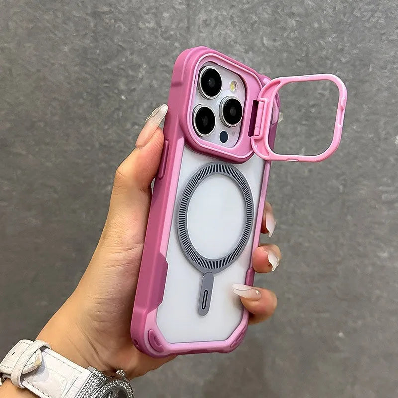 Four-corner drop-resistant airbag phone case with invisible bracket and magnetic back, compatible with iPhone 13 to 16 Pro Max