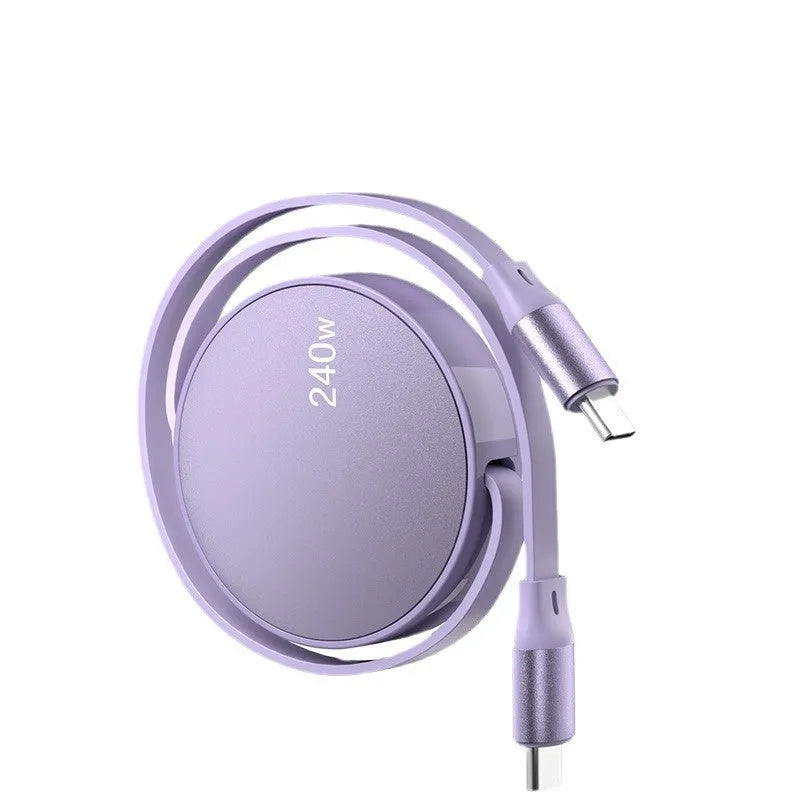 Purple telescopic 240WPD Type-C fast charging data cable with aluminium alloy finish, 1 metre length