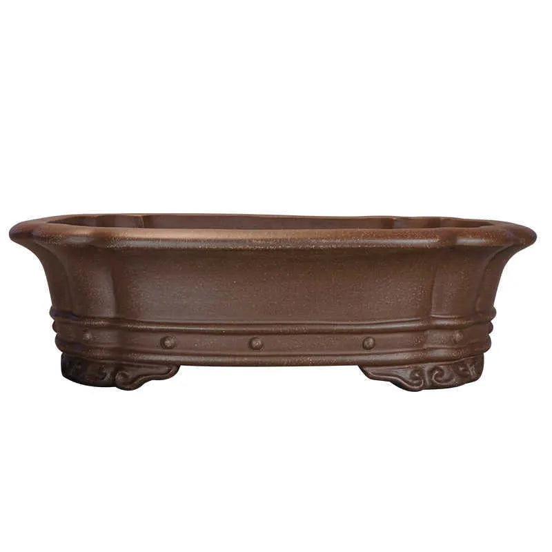 Purple clay rectangular antique begonia flower pot for desktop plants.