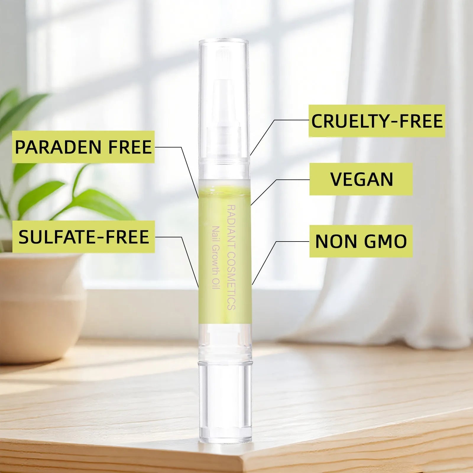 Small 3ml bottle of clear nail growth treatment oil on a white background.