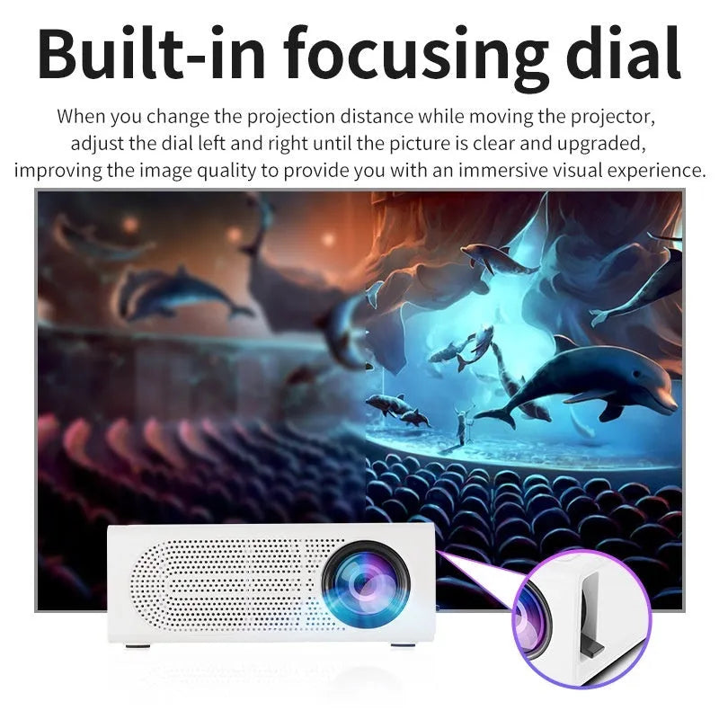 Black portable mini projector with wired connection for mobile phone projection