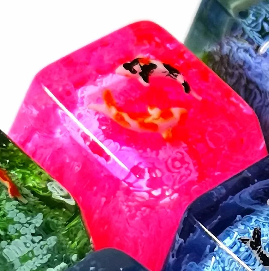 Koi resin mechanical keyboard keycap for MX cross axis switches, OEM R4 ESC height, available in six colours.