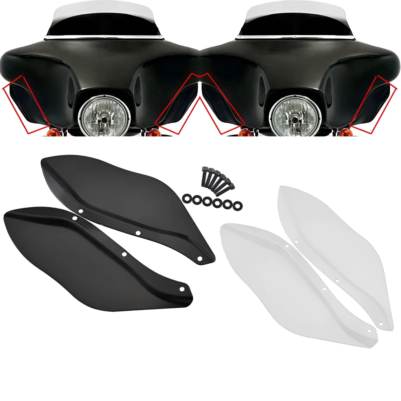 Pair of Harley-Davidson motorcycle side wing headlight covers in ABS plastic