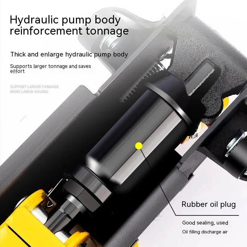 Horizontal hydraulic car lifting jack for low vehicle tyre changes with handle