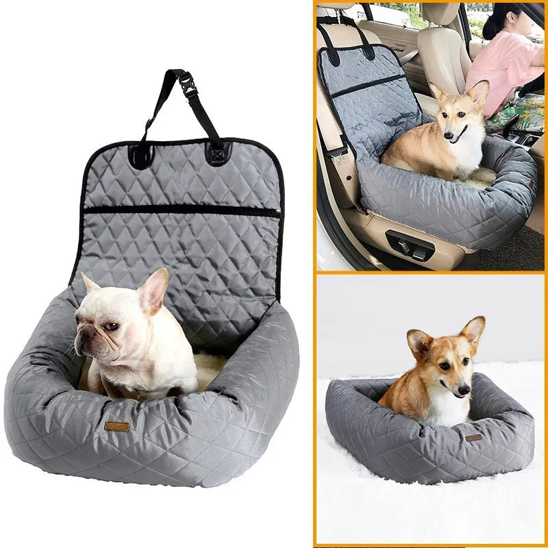 2-in-1 pet dog carrier folding car seat pad, 60x50x61cm, beige option, with waterproof Oxford base