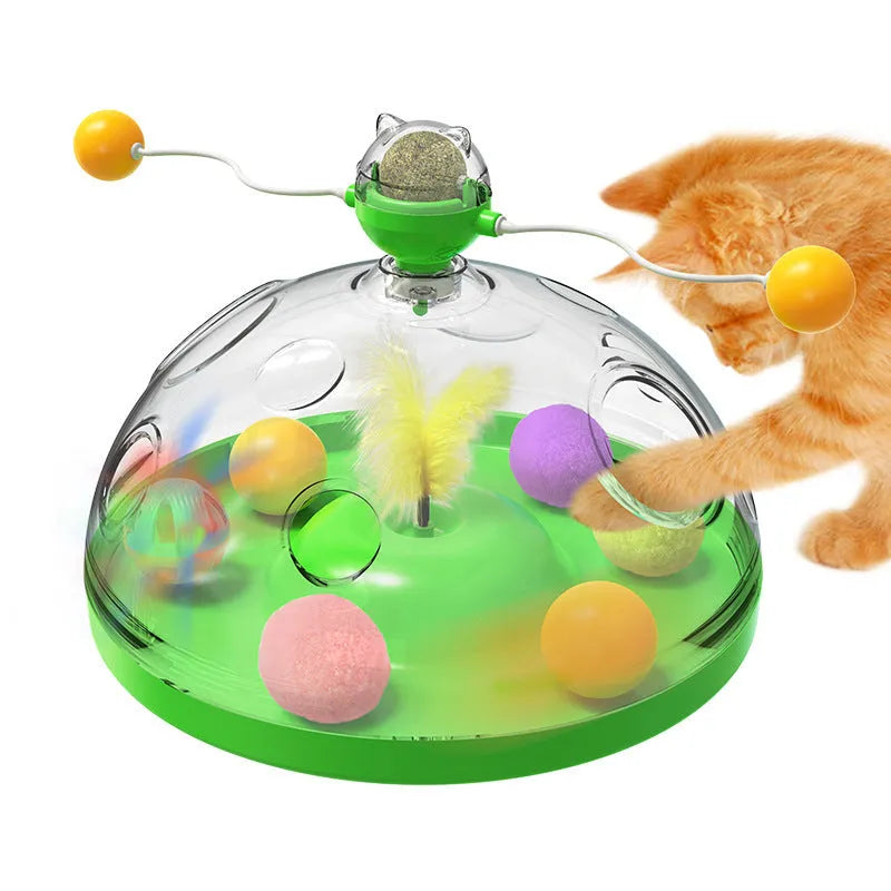 Meows Windmill multifunctional cat turntable toy with teaser sticks and catnip ball, 310 x 251 x 185mm