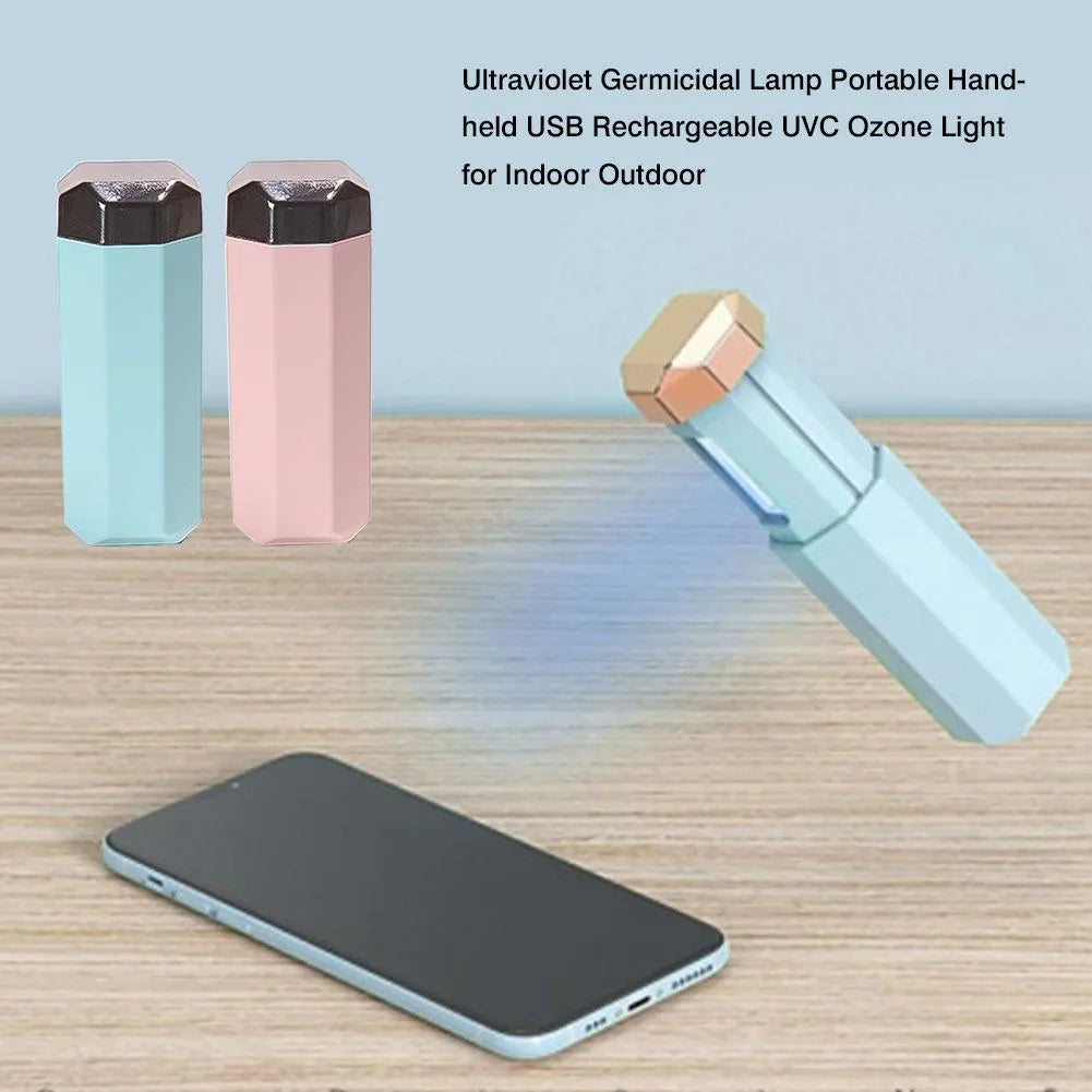 Portable UVC ozone USB germicidal wand, 253.7nm, folded 37.5x37.5x98mm, blue or pink