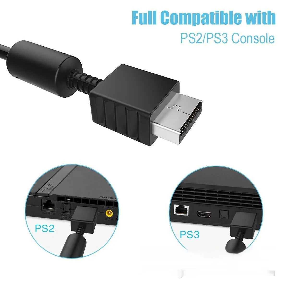 Black 1.8m component AV cable for PS2 PS3 with nickel-plated red green blue and audio connectors