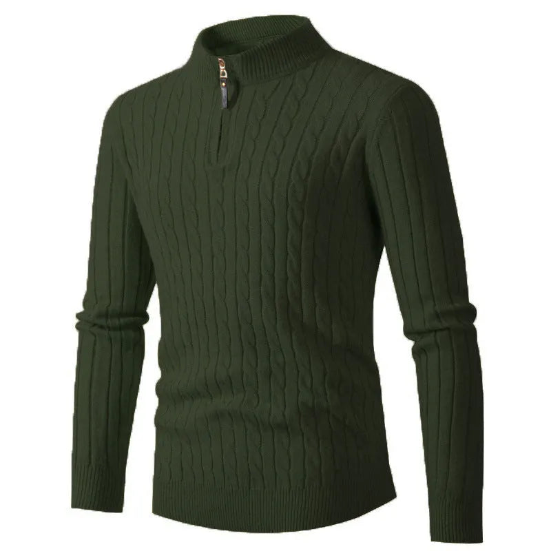 Men's thick twist zipper half open high collar sweater in gray