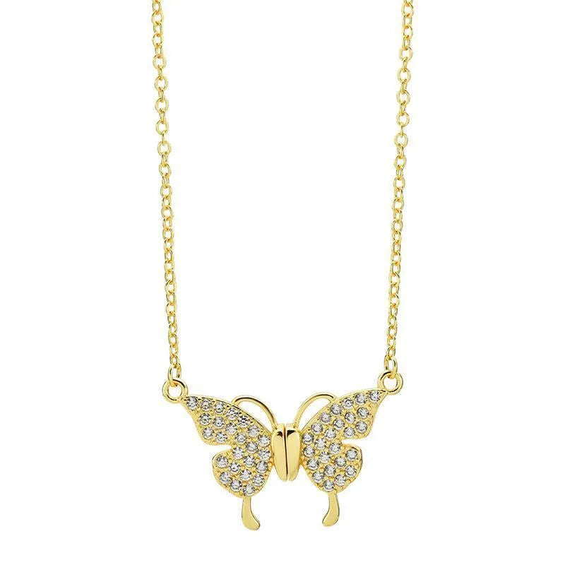 Women's titanium steel clavicle chain with magnetic snap butterfly pendant in gold or silver finish