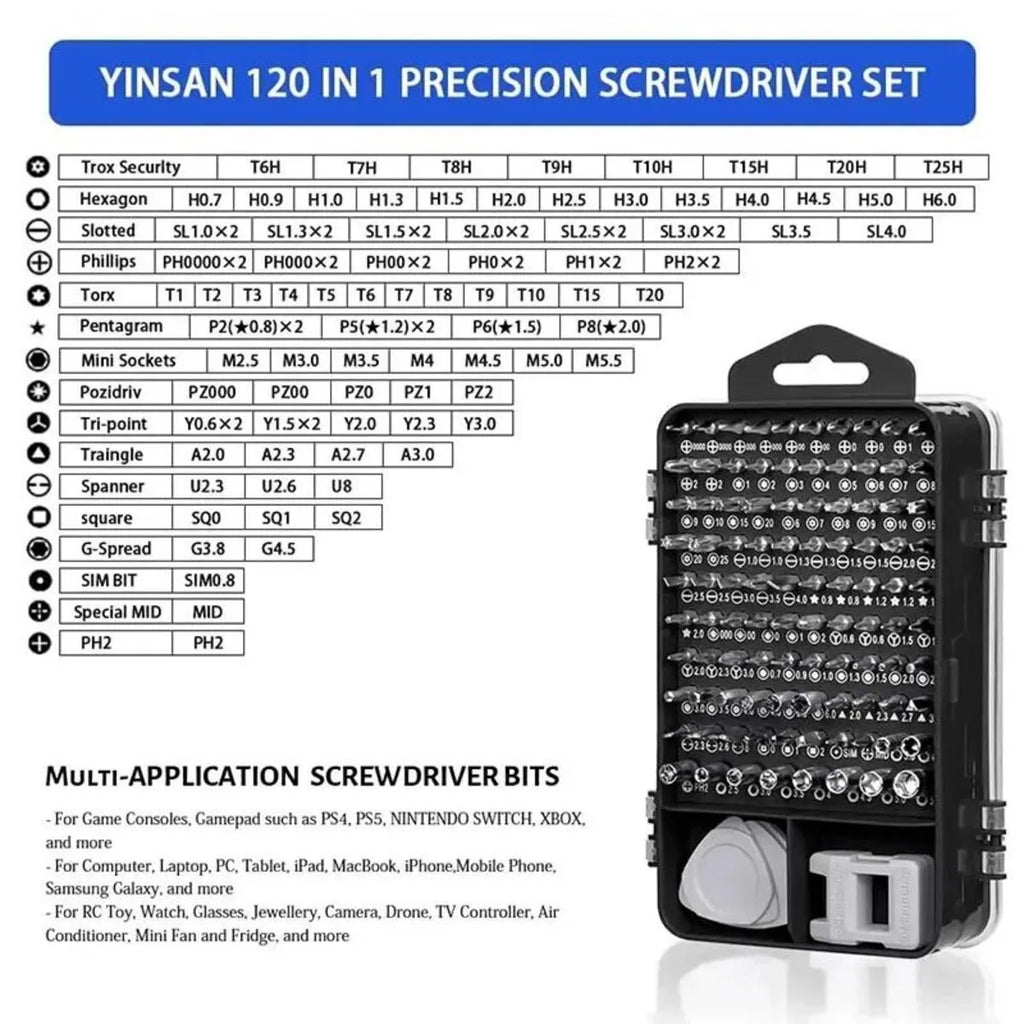 115 in 1 precision screwdriver set with magnetic bits, anti-rust metal, ergonomic handle, and storage case