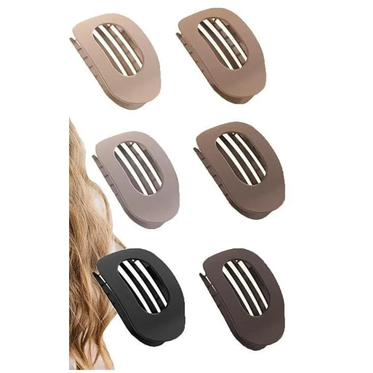 Six nude colour pointed toe hair clips with quadrilateral design and frosted plastic grips
