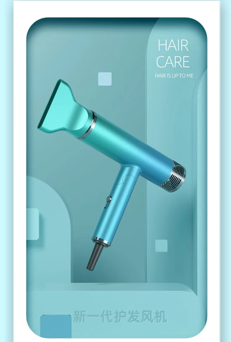 Green and purple foldable hair dryer with compact travel design.