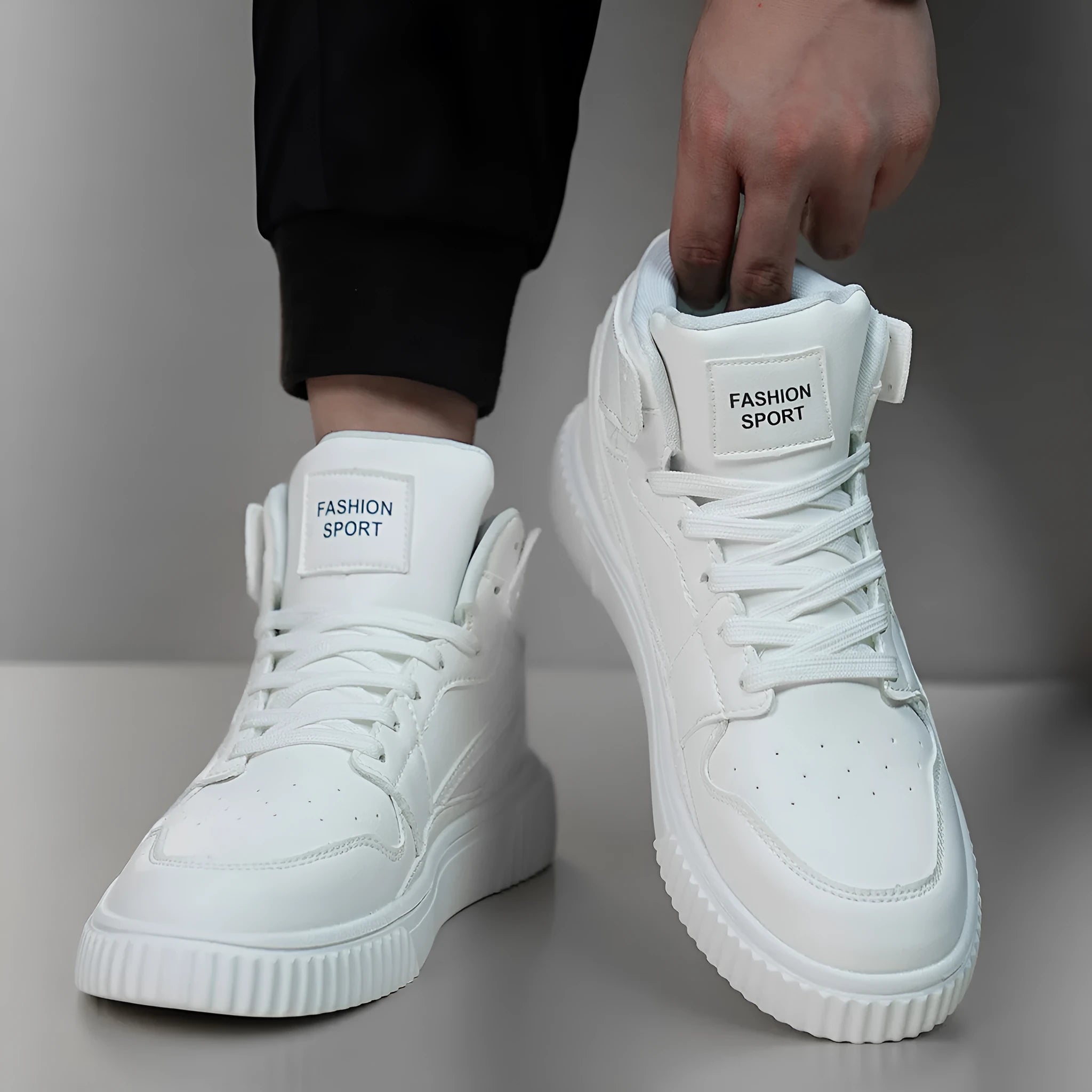 Men's white round toe casual microfiber shoes for autumn and winter leisure wear.