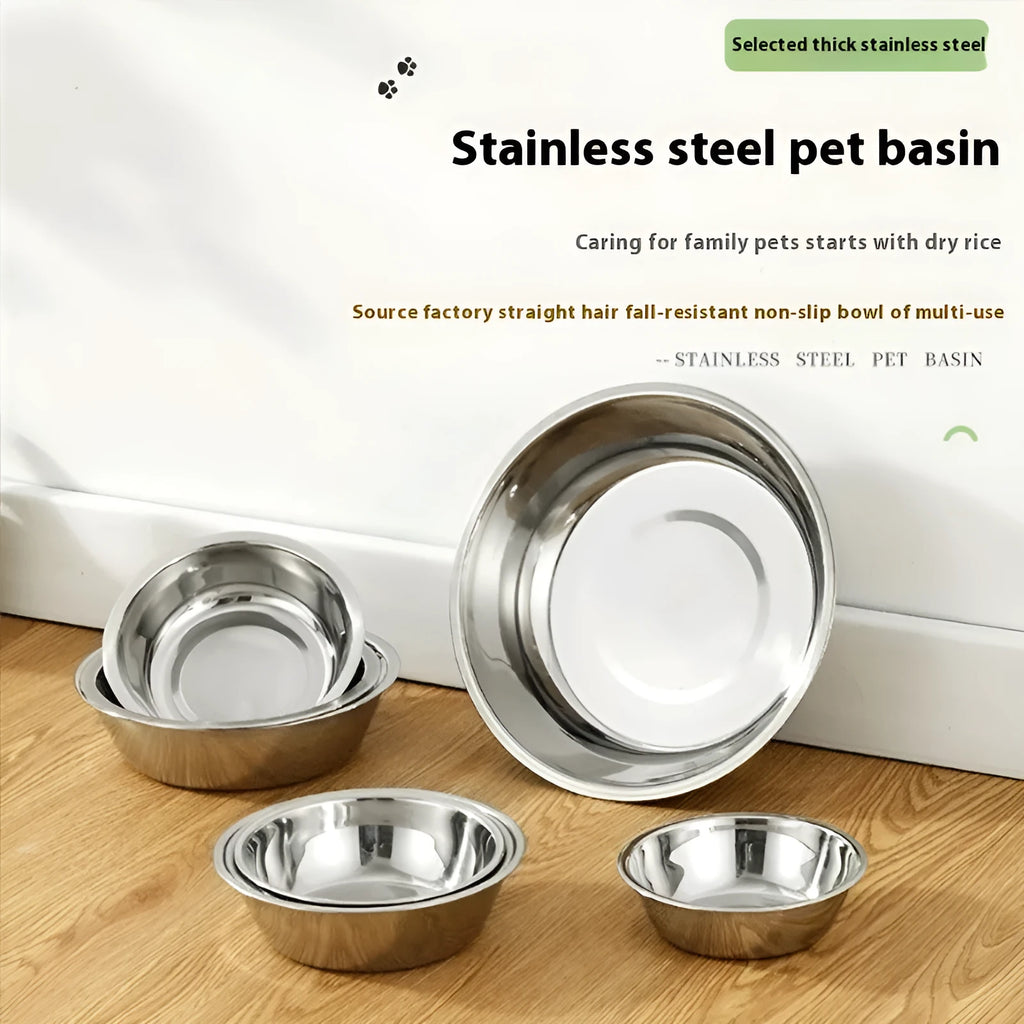 Stainless steel pet bowl with non-slip base in sizes from 13cm to 22cm