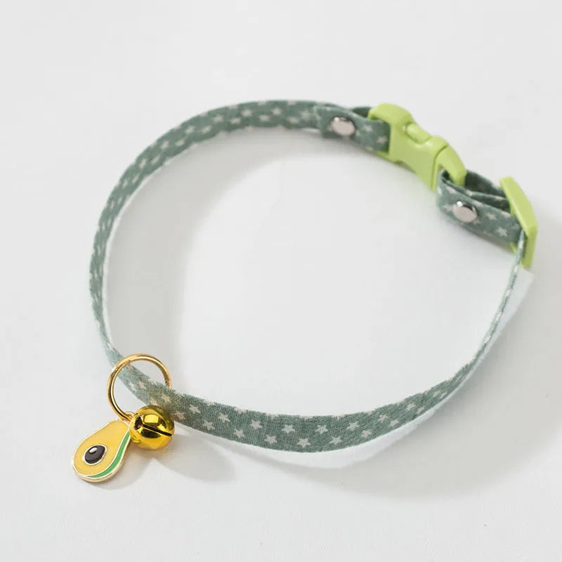 Small adjustable pet collar with bell and bow tie accessory in green, pink, or yellow colours