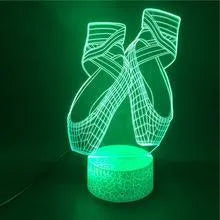 Ballet dancing shoes design 3D LED night light with remote control on acrylic panel
