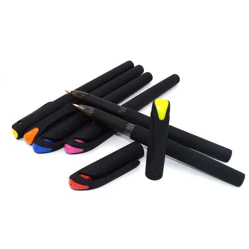Set of 10 plastic gel pens with black ink refills showing random colour variations