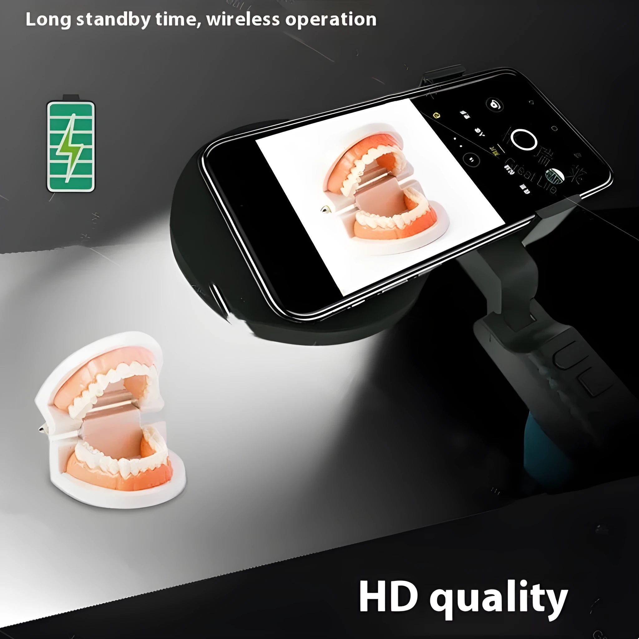Black handheld LED fill light for phone photography measuring 14.5 x 25.8 x 4.7 cm