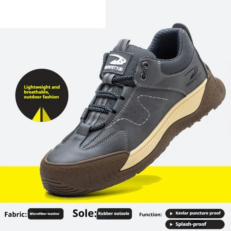 Leather safety work shoes with Flyknit construction and rubber sole in black colour