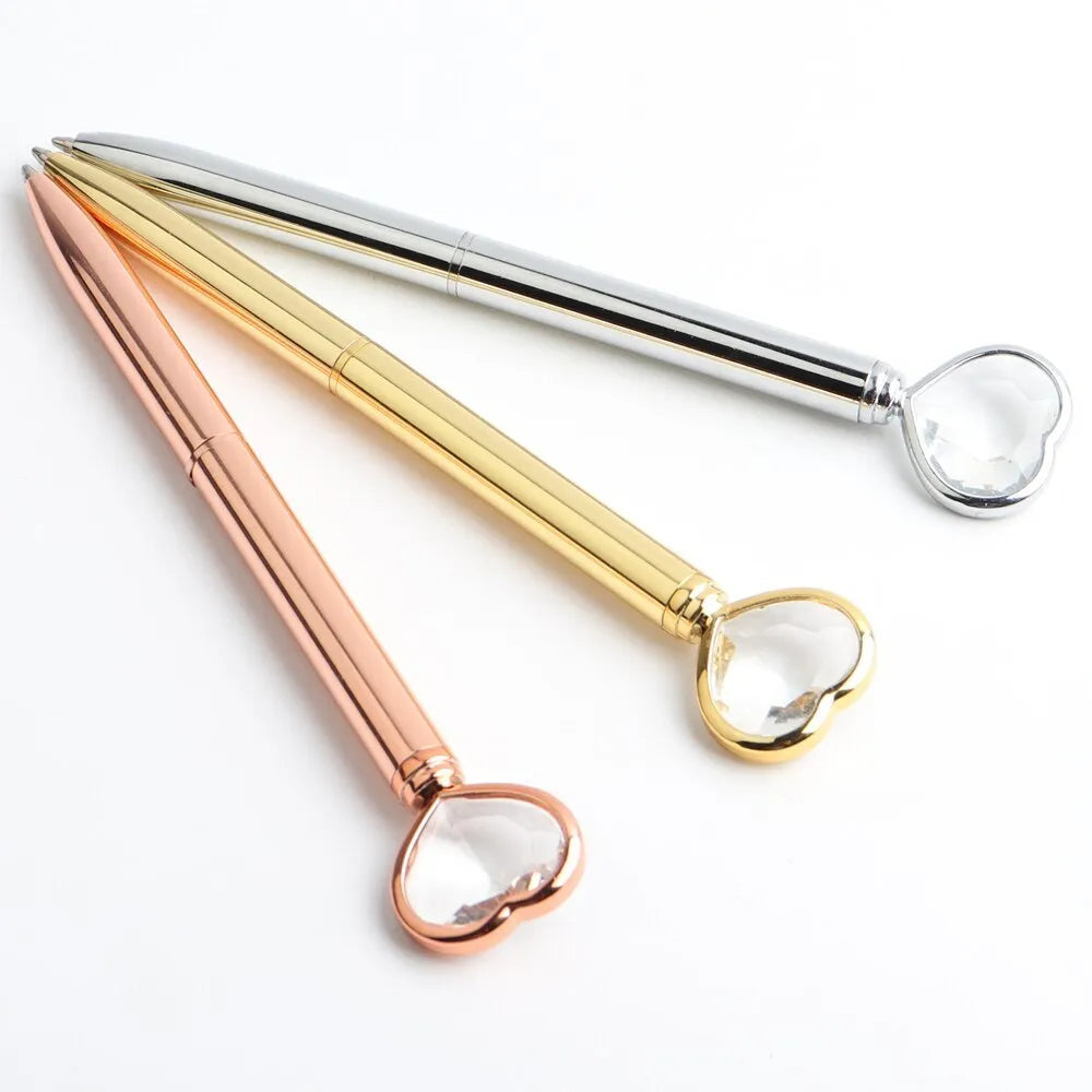 Creative crystal love ball metal pen in golden, rose gold, and silver colours