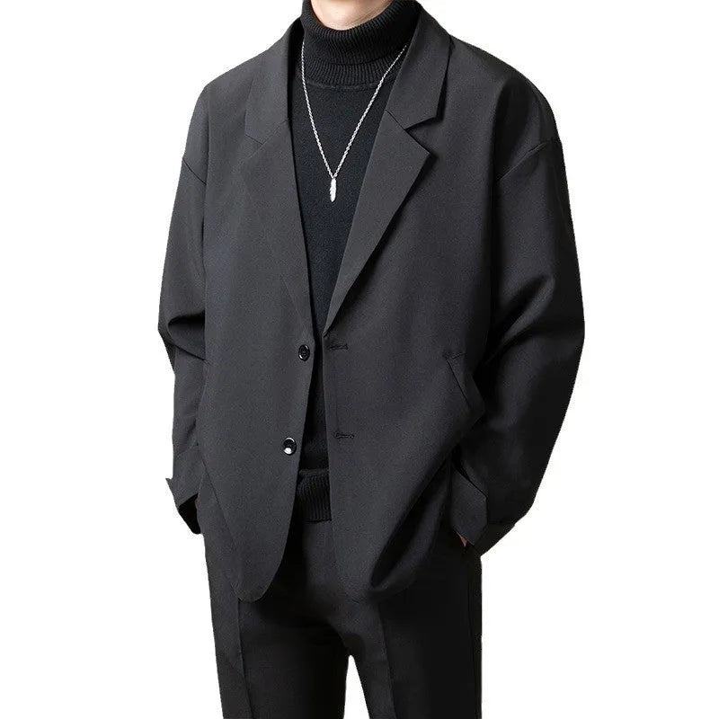 Men's loose fit casual suit jacket in chemical fibre blend fabric available in multiple colours