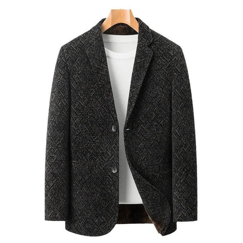 Men's chenille casual suit jacket in slim fit dark blue with size stick pocket