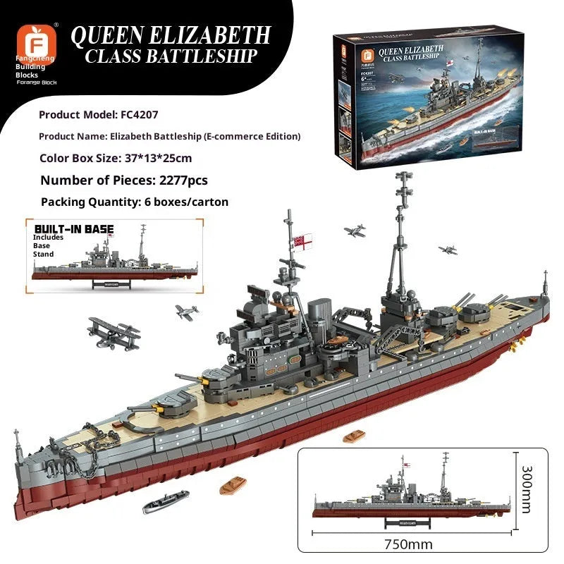 Battleship military building blocks model assembly toy in colour FC4207 with plastic small particle blocks