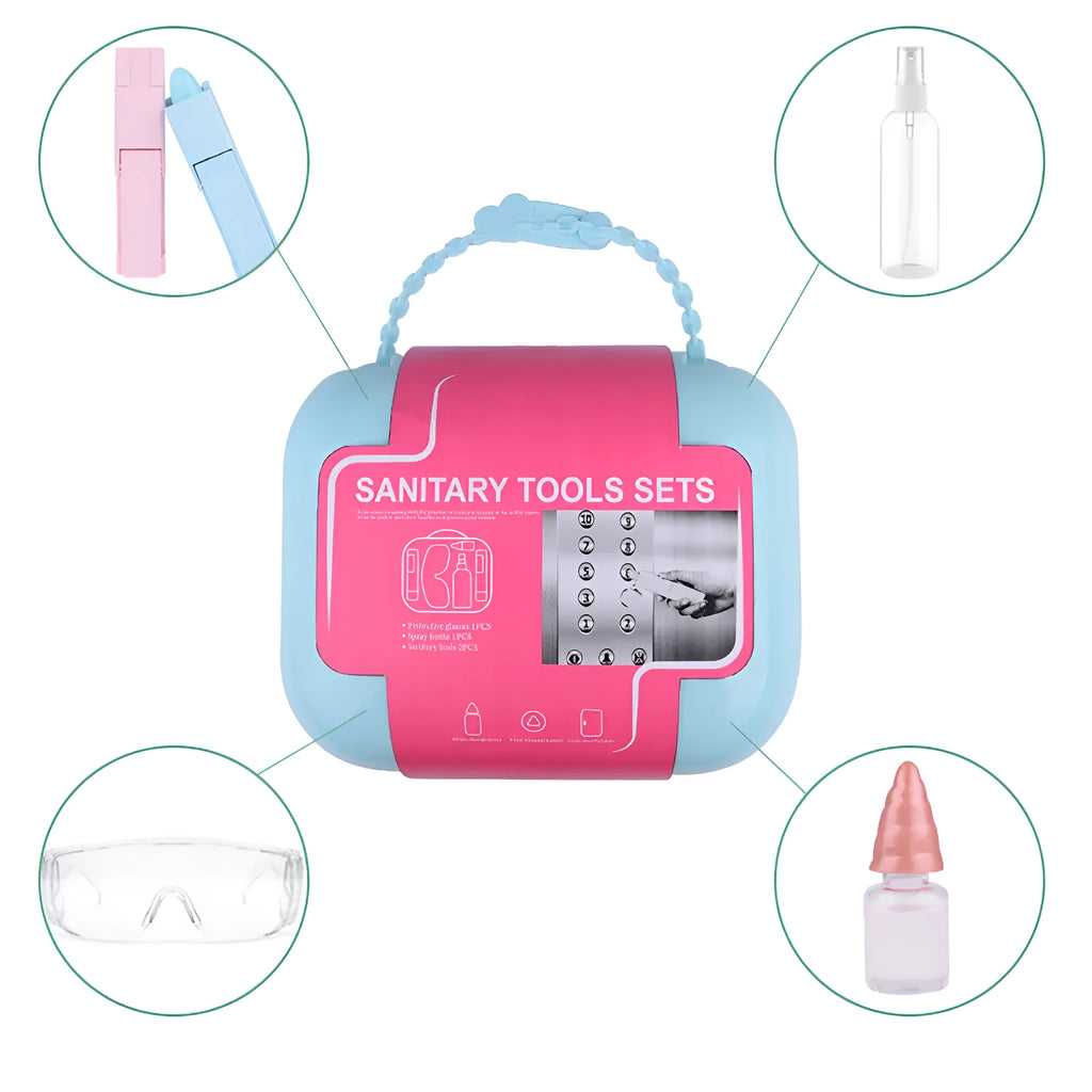 5-piece portable anti-epidemic door disinfection tool set with glasses, spray bottle, disinfectant container, storage box