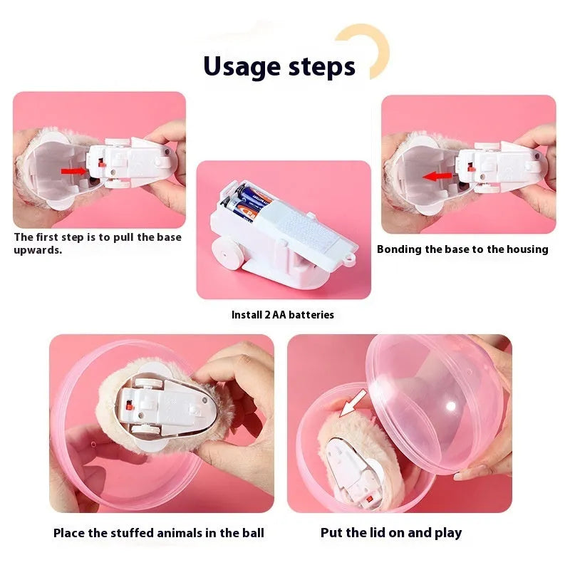 Transparent hamster exercise ball with plush rabbit shell on battery base