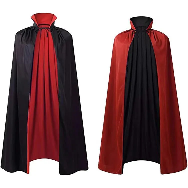 Black reversible hooded satin cloak for children's Halloween wizard costume