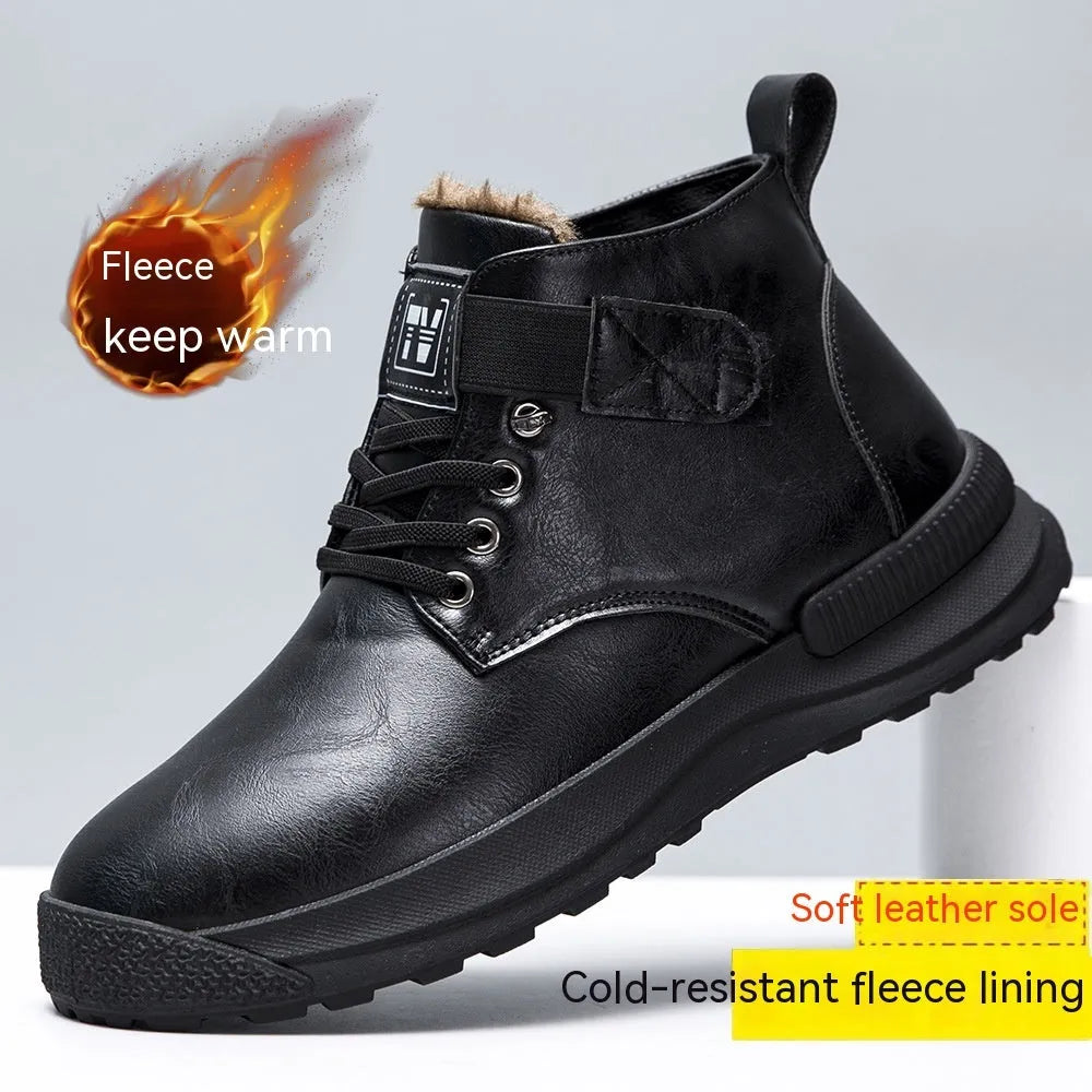 Men's black and brown Martin high-top platform boots with artificial PU uppers and rubber soles