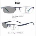 Integrated focus reading glasses with metal optical frame, dragon and phoenix pattern, black blue or gun colour