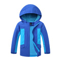 Blue boys' thin autumn jacket with long sleeves and a front zip, laid flat.