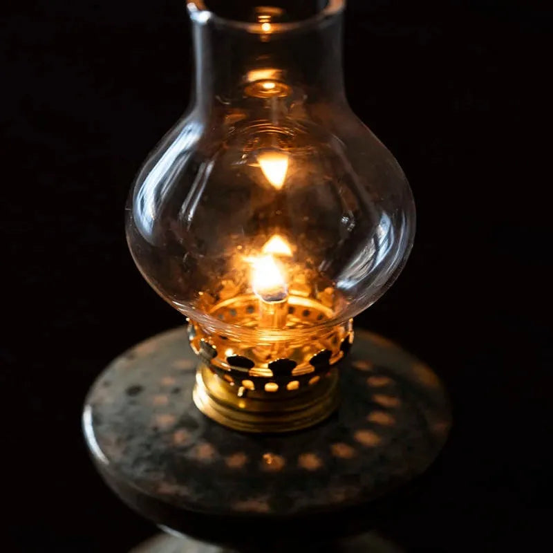 Handmade black Shino kerosene lamp ornament, 23.8cm high and 7.8cm wide, with underglaze finish and retro split design.