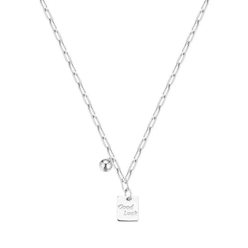 Good Lucky titanium steel necklace 18cm chain with alloy letter pendant in White K colour